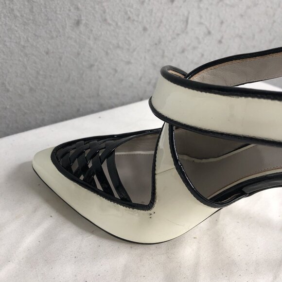 Jason Wu Heels Womens 7.5 US 38 EU White Black Patent Leather Lattice Accent - Picture 14 of 16
